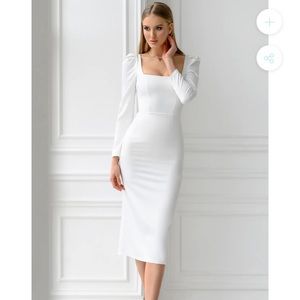 Elagia Ivory Square Neck Backless Midi Dress